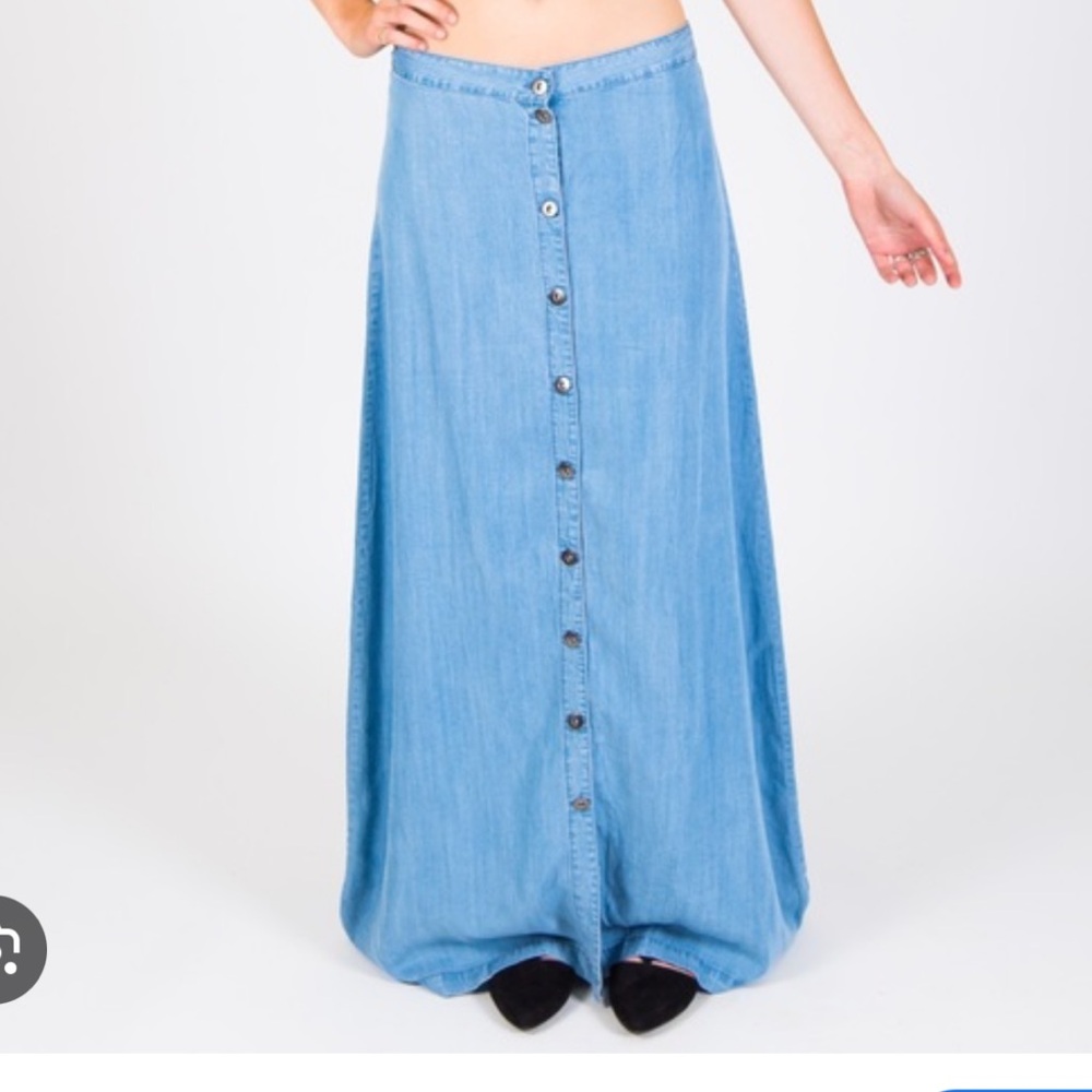 lovestitch Light Blue Button-Front A-Line Maxi Skirt